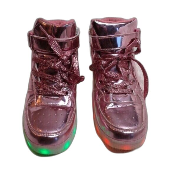 Kids LED LightUp HighTop Sneaker USB Rechargeable Flashing Shoes Pink Size 3.5/4 - Picture 5 of 12